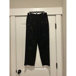 Black Beaded Floral Pants Sz 12 P Vintage Evening Dress Pants Witchy Whimsygoth